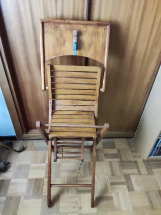 Trona Vintage Plegable de Madera Maciza Años 70