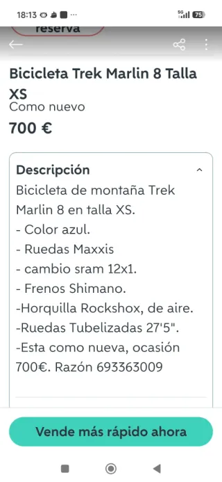 Bicicleta Trek Marlin 8 Talla XS