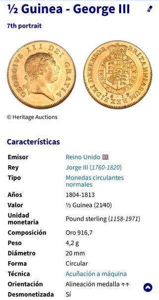 Moneda Oro 1/2 Guinea George III 1809