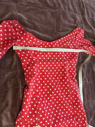 Traje Flamenca Rojo Lunar Blanco Talla XS