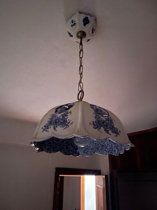 Lámpara Techo Vintage Cerámica Azul y Blanca
