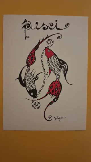 Cartolina artistica zodiacale oroscopo Pesci