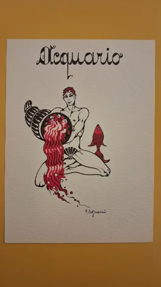 Cartolina artistica zodiacale oroscopo Acquario