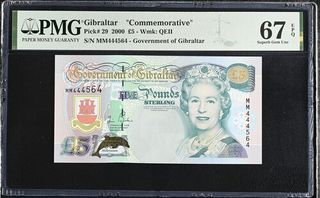 Billete Gibraltar 5 Libras 2000 PMG-67 EPQ