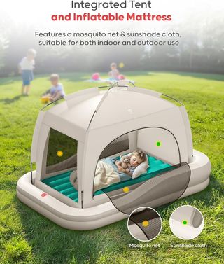 QPAU cama inflable infantil viaje PVC caqui verde