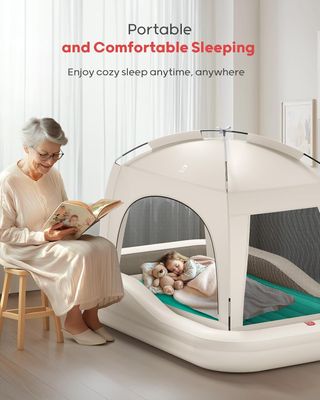 QPAU cama inflable infantil viaje PVC caqui verde