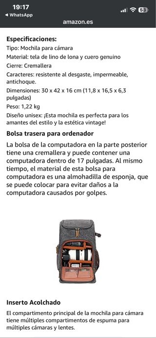 Zaino fotografico retrò per fotocamera reflex