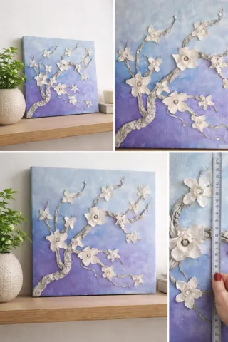 “Quadro moderno 3D con fiori in rilievo – 25x25