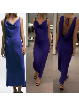 Vestido largo satinado con aplique dorado Zara L