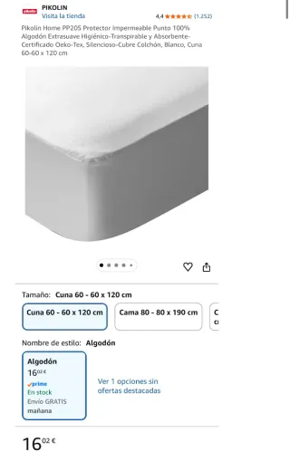 Pikolin Protector Colchón Cuna 60x120cm Algodón