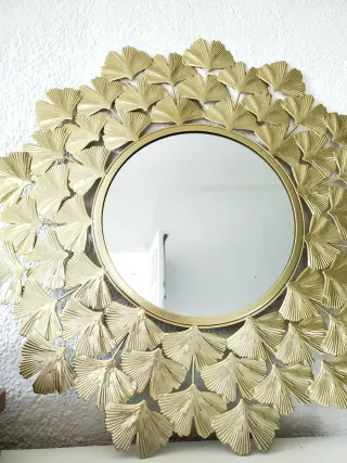 Espejo y 2 Marcos Decorativos Metal Dorado