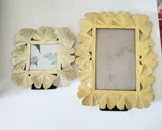 Espejo y 2 Marcos Decorativos Metal Dorado