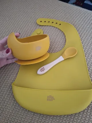 Set bebé babero, plato y cuchara