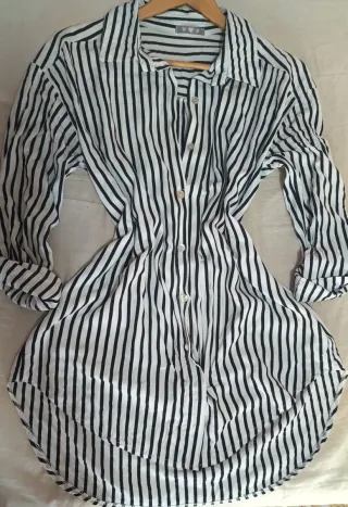 Vestido Camisero Rayas Blanco y Negro