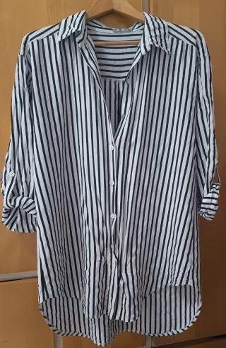 Vestido Camisero Rayas Blanco y Negro