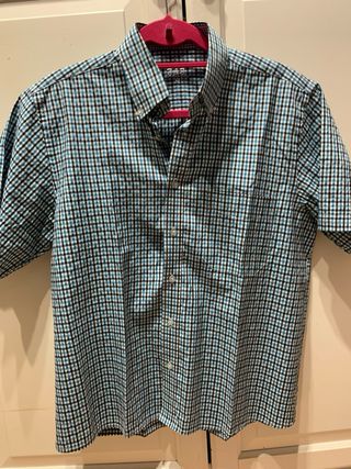 Camisa de cuadros azul turquesa y negra