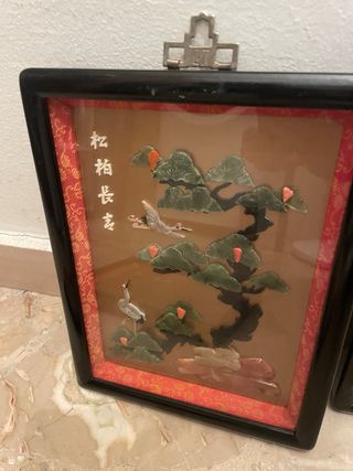 Set di 4 quadri vintage cinesi - Pietre semipreziose