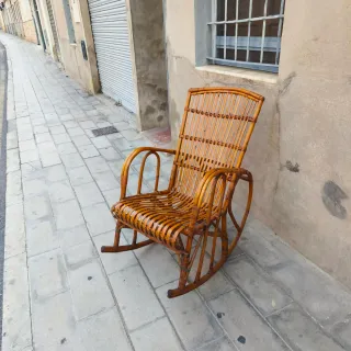 Mecedora bambú antigua Mid Century