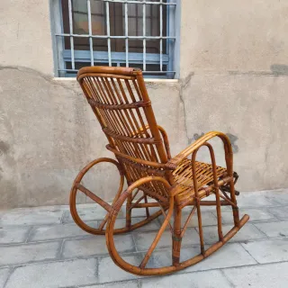 Mecedora bambú antigua Mid Century