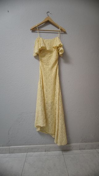 Vestido Mini Encaje y Tachuelas amarillo Zara 36 S