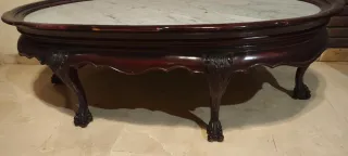 Mesa centro antigua, madera y marmol