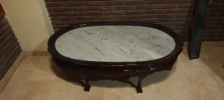 Mesa centro antigua, madera y marmol