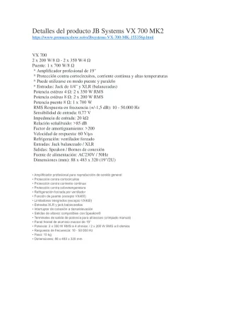 Amplificador Etapa JB Systems VX 700 MK2