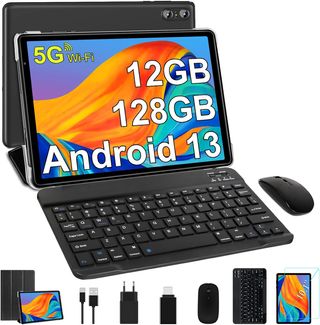 SEBBE Tablet ,REACONDICIONADO marcas minimas,10.1 Pulgadas Android 13 Tablet PC 12GB RAM + 128GB ROM TF 1TB Octa-Core 2.0 GHz | 5G WiFi | 6000mAh | 5MP+8MP, Tablet con Teclado y Raton Negro