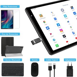 SEBBE Tablet ,REACONDICIONADO marcas minimas,10.1 Pulgadas Android 13 Tablet PC 12GB RAM + 128GB ROM TF 1TB Octa-Core 2.0 GHz | 5G WiFi | 6000mAh | 5MP+8MP, Tablet con Teclado y Raton Negro