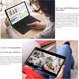 SEBBE Tablet ,REACONDICIONADO marcas minimas,10.1 Pulgadas Android 13 Tablet PC 12GB RAM + 128GB ROM TF 1TB Octa-Core 2.0 GHz | 5G WiFi | 6000mAh | 5MP+8MP, Tablet con Teclado y Raton Negro