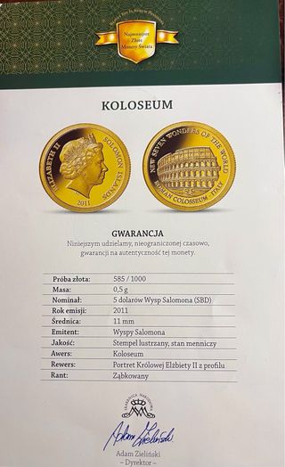 Moneda Oro 0,5 gr Isla Salomón Coliseo de Roma