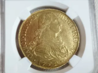 8 Escudos 1792 JF Popayan NGC AU 53 - Carlos IV.