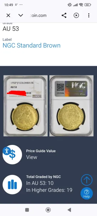 8 Escudos 1792 JF Popayan NGC AU 53 - Carlos IV.