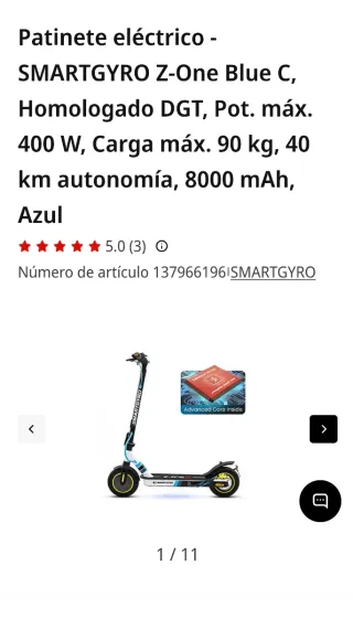 Patinete Eléctrico SMARTGYRO Z-One Blue C .Nuevo