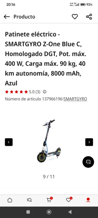Patinete Eléctrico SMARTGYRO Z-One Blue C .Nuevo