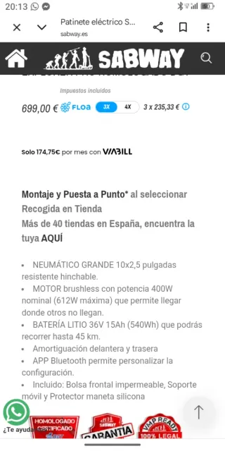 Patinete Eléctrico SABWAY ALGO NEGOCIABLE!!!