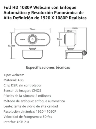 Webcam 1080p Full HD USB con Micrófono