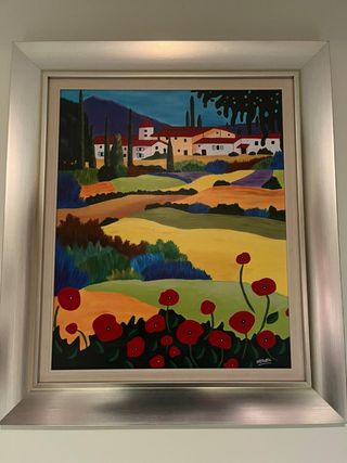 Cuadro paisaje toscano con amapolas