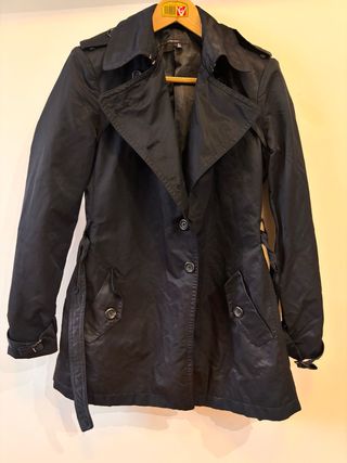 ZARA BASIC Black Double Breasted Trench Coat with