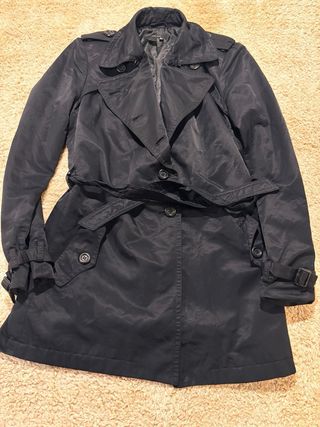 ZARA BASIC Black Double Breasted Trench Coat with