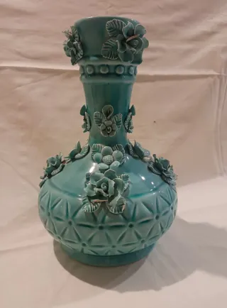 Jarrón Cerámica Flores Teal