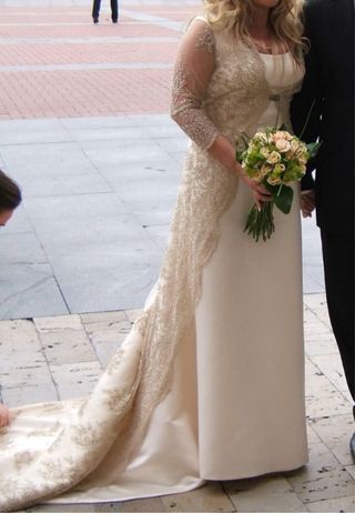 Vestido Novia Abrigo Cristales Dorado Blanco