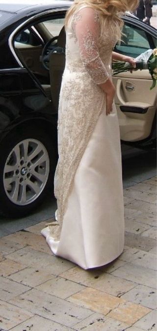 Vestido Novia Abrigo Cristales Dorado Blanco