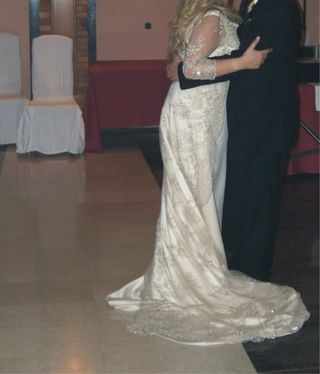 Vestido Novia Abrigo Cristales Dorado Blanco