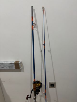 Caña antigua y carrete de pesca Daiwa