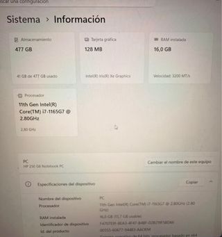 Ordenador HP 250 G8 – i7 11ª Gen – 16GB RAM