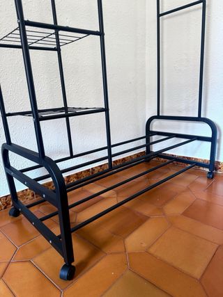 Perchero doble burro de ropa con estantes zapatero