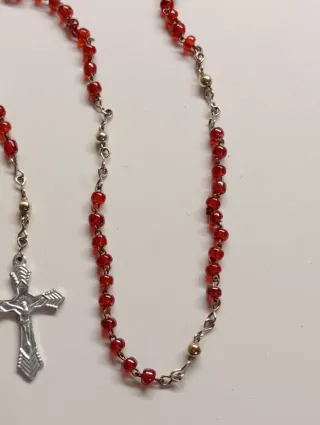 Corona di rosario vintage con perline e argento