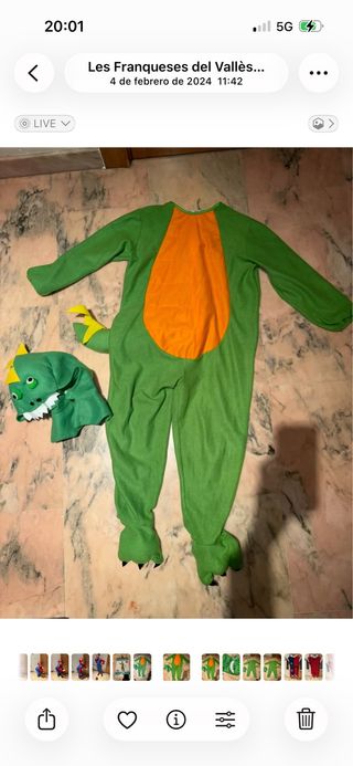 Disfraz de dinosaurio talla 7 a 9 años