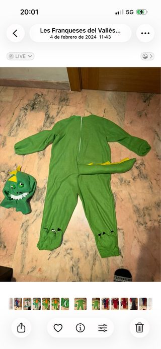 Disfraz de dinosaurio talla 7 a 9 años